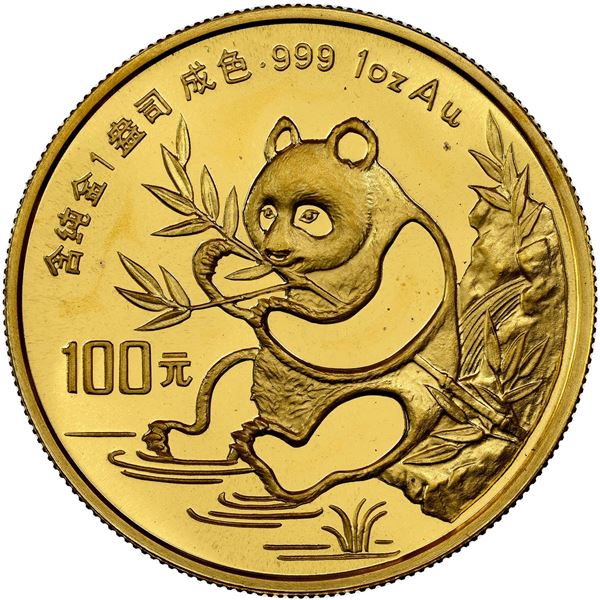 China (People's Republic), gold 100 yuan (1 oz) Panda, 1991, large date (Shanghai mint), NGC MS 69.