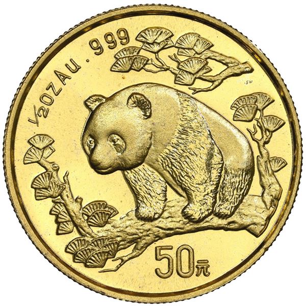 China (People's Republic), gold 50 yuan (1/2 oz) Panda, 1997, small date (Shanghai mint), NGC MS 69.