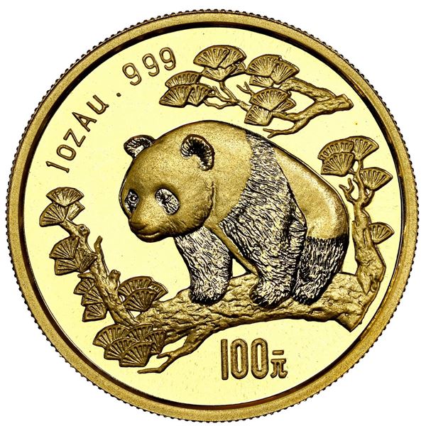 China (People's Republic), gold 100 yuan (1 oz) Panda, 1997, small date (Shanghai mint), NGC MS 69.