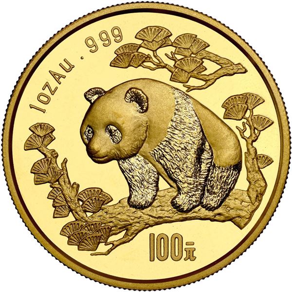 China (People's Republic), gold 100 yuan (1 oz) Panda, 1997, large date (Shenyang mint), NGC MS 69.