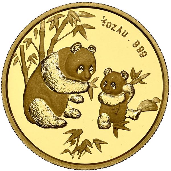 China (People's Republic), gold 1/2 oz proof official Panda issue, 1997, Munich International Coin S