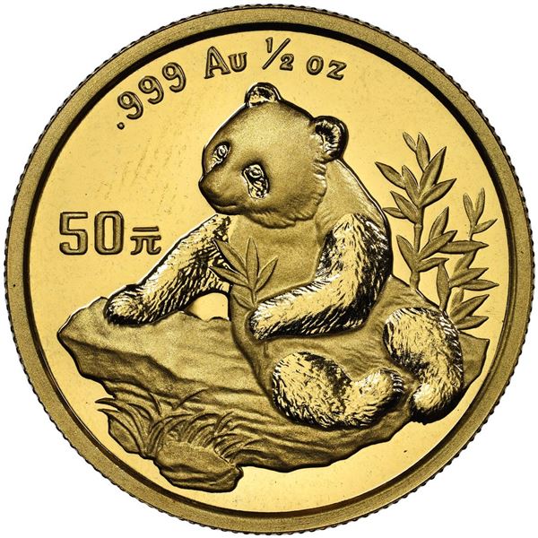 China (People's Republic), gold 50 yuan (1/2 oz) Panda, 1998, small date (Shanghai mint), NGC MS 67.