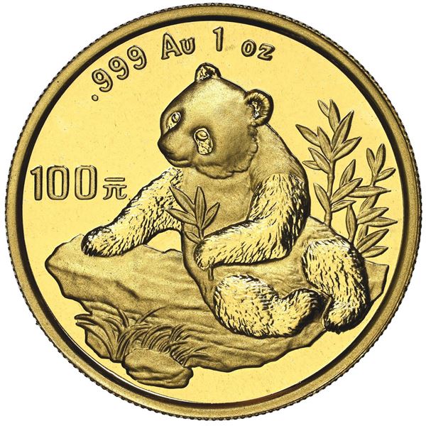 China (People's Republic), gold 100 yuan (1 oz) Panda, 1998, small date (Shanghai mint), NGC MS 68.