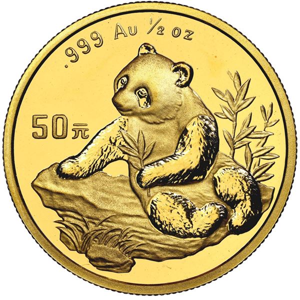 China (People's Republic), gold 50 yuan (1/2 oz) Panda, 1998, large date (Shenyang mint), NGC MS 69