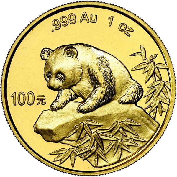 China (People's Republic), gold 100 yuan (1 oz) Panda, 1999, small date (Shanghai mint), NGC MS 69 (