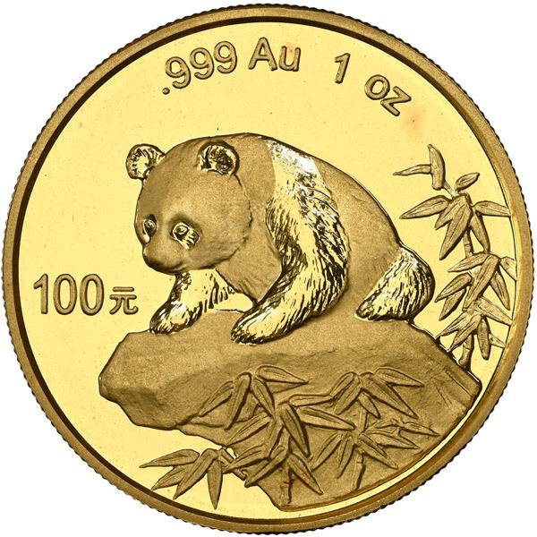 China (People's Republic), gold 100 yuan (1 oz) Panda, 1999, large date serif 1 (Shenzen Guobao mint