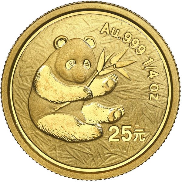 China (People's Republic), gold 25 yuan (1/4 oz) Panda, 2000, mirrored ring (Shanghai mint), NGC MS 