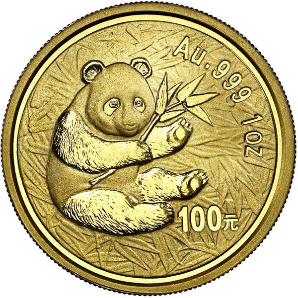 China (People's Republic), gold 100 yuan (1 oz) Panda, 2000, mirrored ring (Shanghai mint), NGC MS 6
