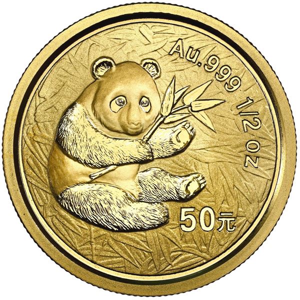 China (People's Republic), gold 50 yuan (1/2 oz) Panda, 2000, frosted ring (Shenyang mint), NGC MS 6