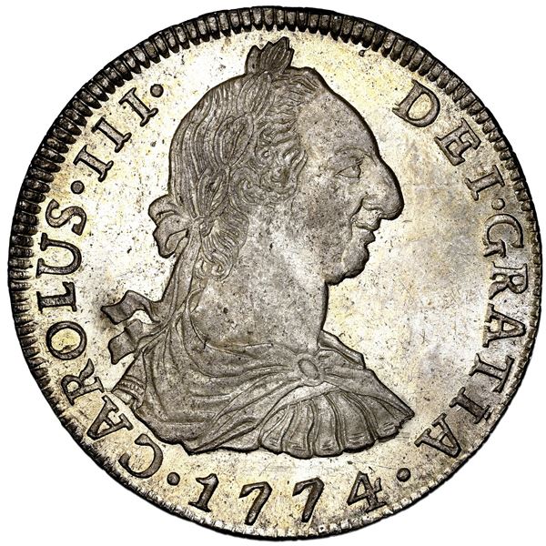 Potosi, Bolivia, bust 8 reales, Charles III, 1774 JR, NGC MS 63+.