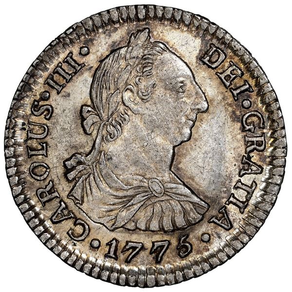 Potosi, Bolivia, bust 1 real, Charles III, 1775 JR, NGC MS 63+, finest known in NGC census.
