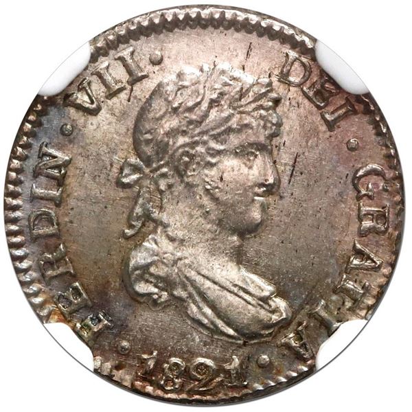 Potosi, Bolivia, bust 1/2 real, Ferdinand VII, 1821 PJ, NGC MS 65.