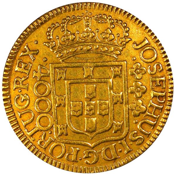 Brazil (Lisbon mint), gold 4000 reis, Jose I, 1756, PCGS XF45, finest and only example in the PCGS c