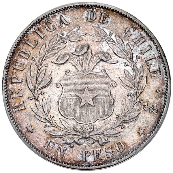 Santiago, Chile, 1 peso, 1855, PCGS AU50.