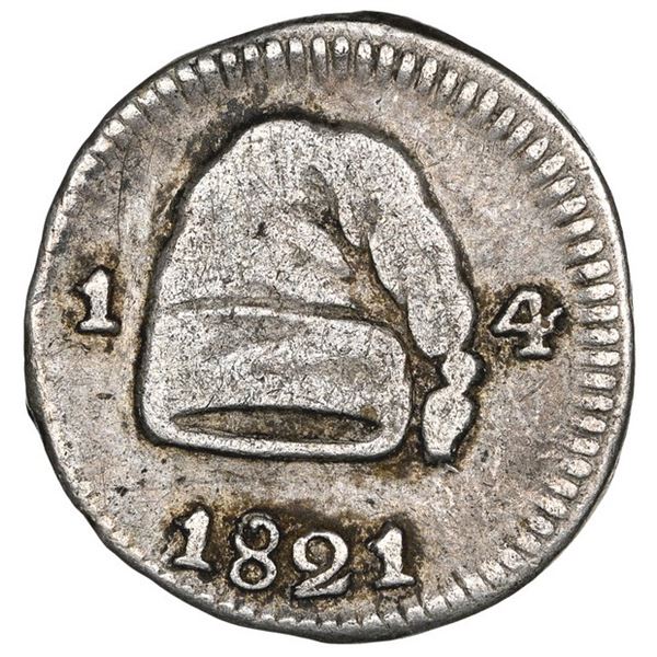 Bogota, Colombia, 1/4 real, 1821, no mintmark, rare, NGC XF 40.