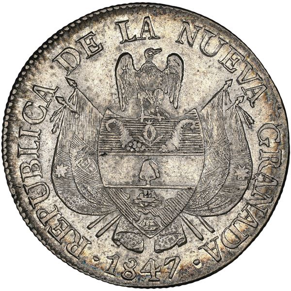 Bogota, Colombia, 10 reales, 1847, NGC MS 62.