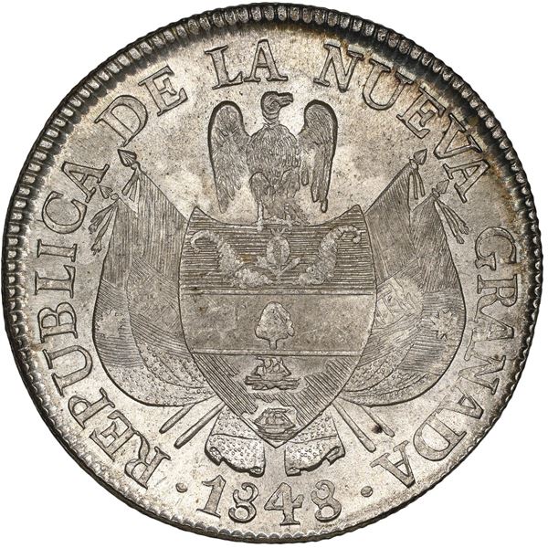 Bogota, Colombia, 10 reales, 1848, NGC MS 64+.