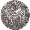 Image 2 : Costa Rica, 2 reales, female head / ceiba tree counterstamp (Type III, 1845) Seville, Spain, bust 2 