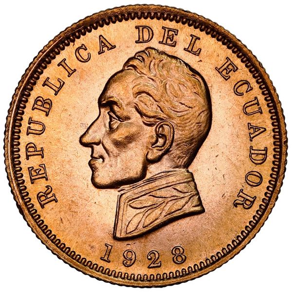 Ecuador (struck in Birmingham, England), gold 1 condor, 1928, NGC MS 63.