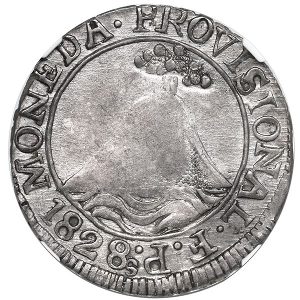 San Salvador, El Salvador, provisional 2 reales, 1828 F.Ps., LIVERTAD, NGC AU 50.