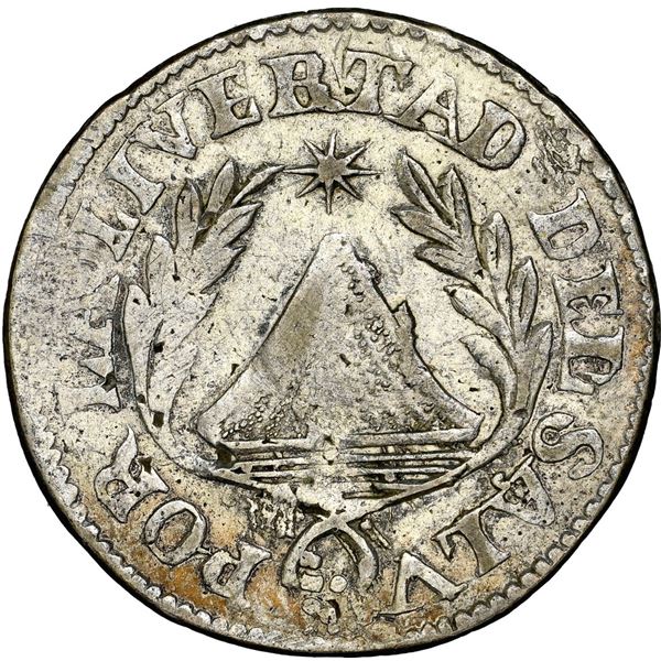San Salvador, El Salvador, provisional 1 real, 1834, SALV, rare, NGC AU details / harshly cleaned, f