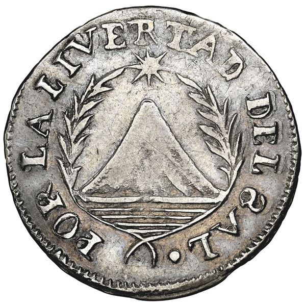 San Salvador, El Salvador, provisional 1 real, 1834, SAL with retrograde S, rare, NGC XF details / r