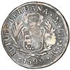 Image 2 : El Salvador, 2 reales, 1839 volcano countermark (Type III) on a Lima, Peru, 2 reales, 1829 JM, rare,