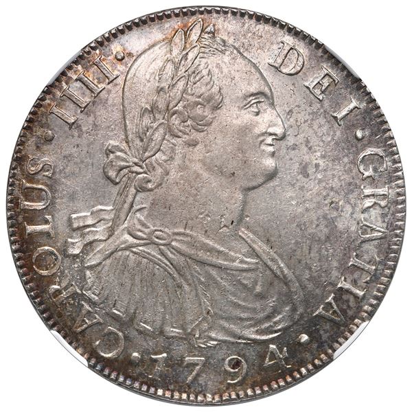 Guatemala, bust 8 reales, Charles IV, 1794 M, NGC MS 62 ("top pop").