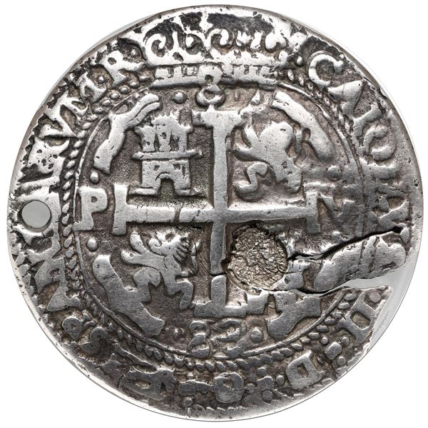 Guatemala, 8 reales, sun-over-mountains countermark (Type II, 1839) on cross side of a contemporary