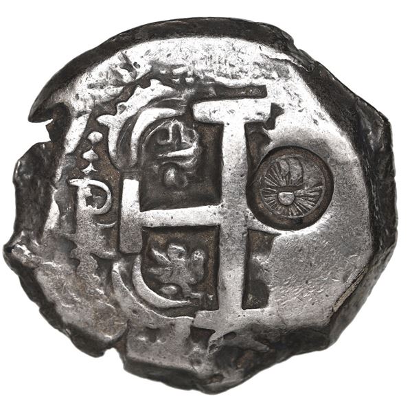 Guatemala, 8 reales, sun-over-mountains (Type II, 1839) countermark on cross side of a Potosi, Boliv