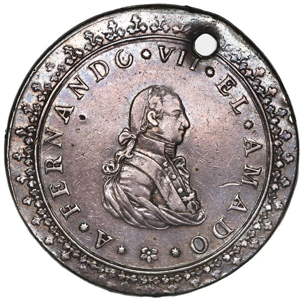 Olancho, Honduras, silver 8R-sized proclamation medal, Ferdinand VII, 1808, La Oficina del Batallon 