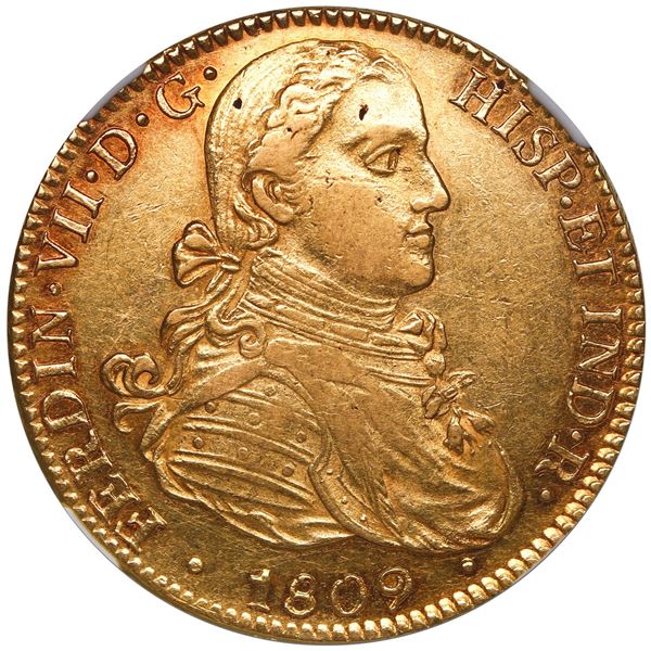 Mexico City, Mexico, gold bust 8 escudos, Ferdinand VII transitional ("armored bust"), 1809 HJ, NGC 