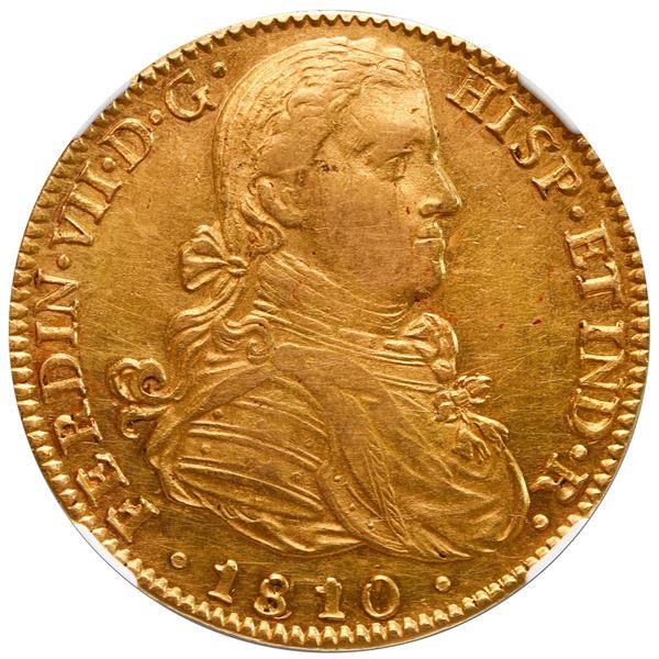 Mexico City, Mexico, gold bust 8 escudos, Ferdinand VII transitional ("armored bust"), 1810 HJ, NGC 