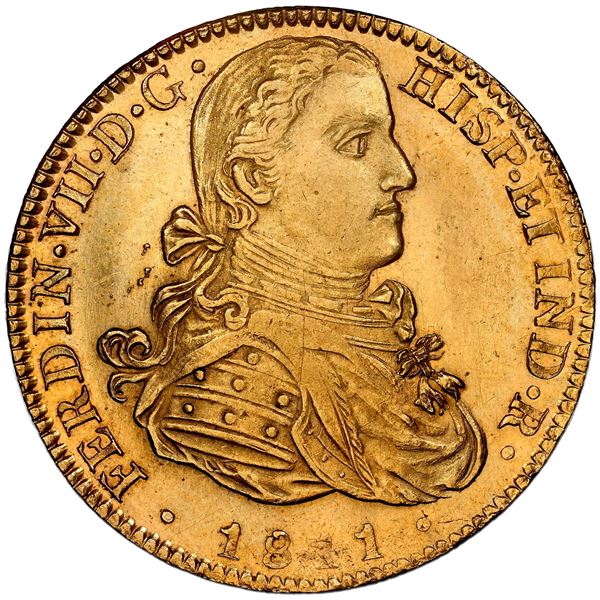 Mexico City, Mexico, gold bust 8 escudos, Ferdinand VII transitional ("armored" bust), 1811 JJ, NGC 