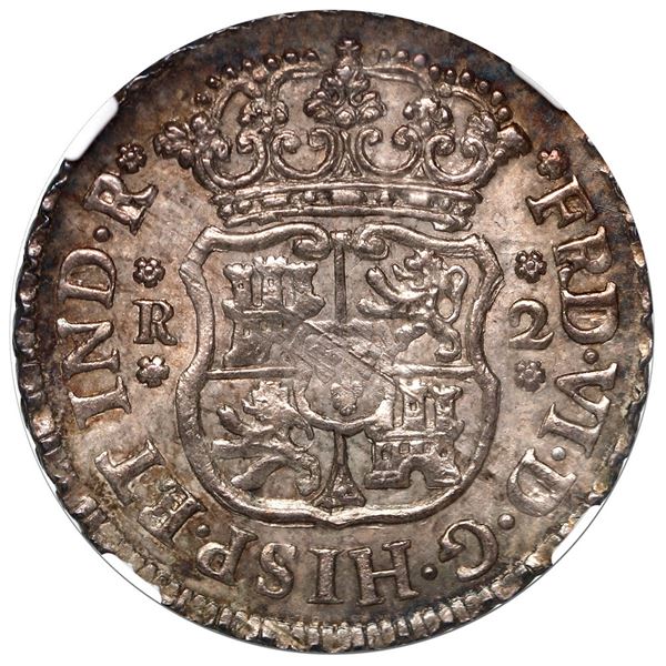 Mexico City, Mexico, pillar 2 reales, Philip V, 1751 M, NGC MS 62.