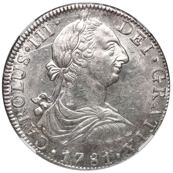 Mexico City, Mexico, bust 8 reales, Charles III, 1781 FF, NGC MS 62 ("top pop").