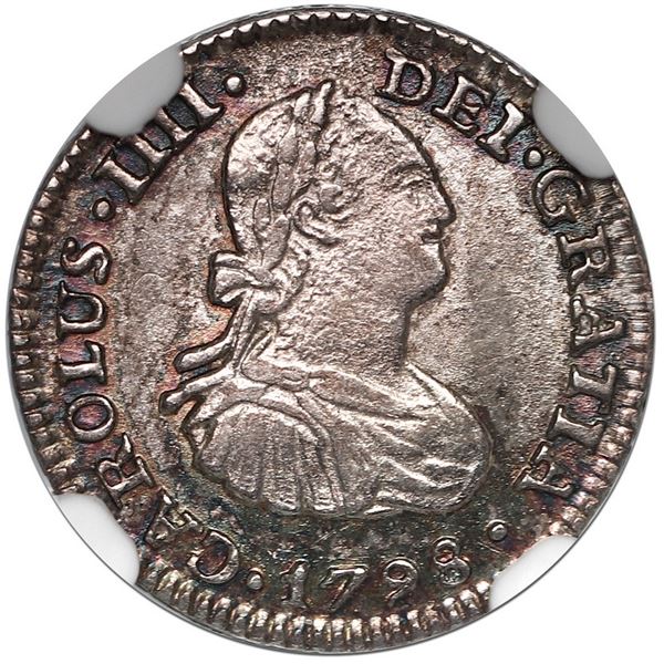 Mexico City, Mexico, bust 1/2 real, Charles IV, 1798 FM, NGC MS 63.