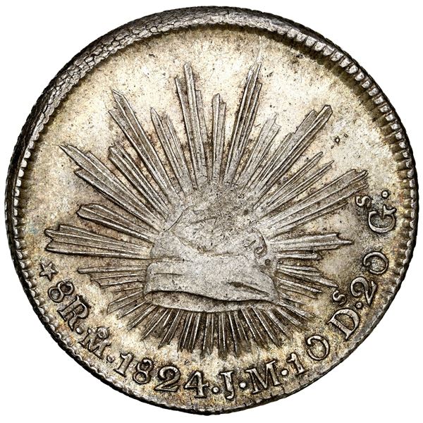 Mexico City, Mexico, "hookneck" 8 reales, 1824 JM, NGC MS 62.