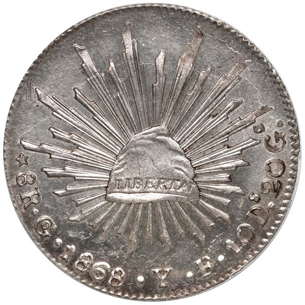 Guanajuato, Mexico, cap-and-rays 8 reales, 1868 YF, PCGS MS64.