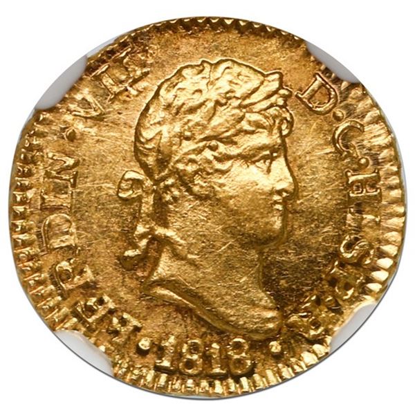 Lima, Peru, gold bust 1/2 escudo, Ferdinand VII, 1818 JP, NGC MS 62 ("top pop").