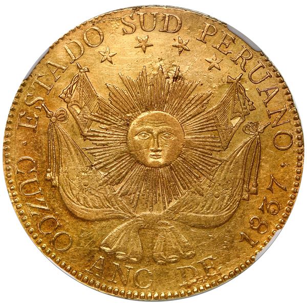 Cuzco, Peru (State of South Peru), gold 8 escudos, 1837 BA, FEDERACION, raised edge-lettering, rare,