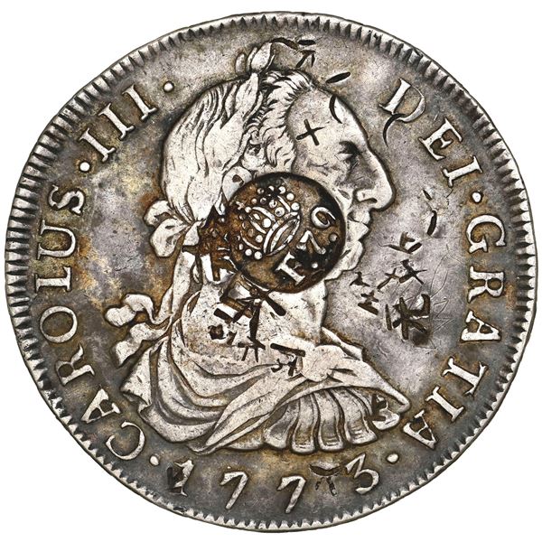 Philippines (under Spain), 8 reales, Ferdinand VII, crowned "F.7.o" countermark (Type V, 1832-4) on 