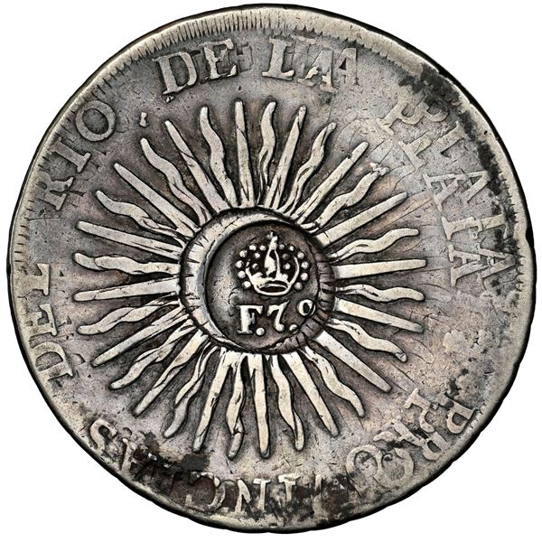 Philippines (under Spain), 8 reales, Ferdinand VII, crowned "F.7.o" countermark (Type V, 1832-4) on 