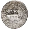 Image 1 : Nevis, black dogg (three halfpence), rectangular countermark NEVIS on a genuine Cayenne 2 sous 1782-