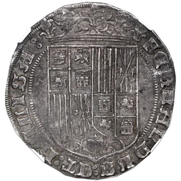 Burgos, Spain, 1 real, Ferdinand-Isabel, mintmark B on reverse with assayer X to left of cross poten