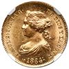 Image 1 : Madrid, Spain, gold 40 reales, Isabel II, 1864, NGC MS 62.