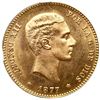 Image 1 : Madrid, Spain, gold 25 pesetas, Alfonso XII, 1877(77) DE-M, second 7 appearing as a 5 in right-hand 