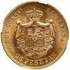 Image 2 : Madrid, Spain, gold 25 pesetas, Alfonso XII, 1877(77) DE-M, second 7 appearing as a 5 in right-hand 