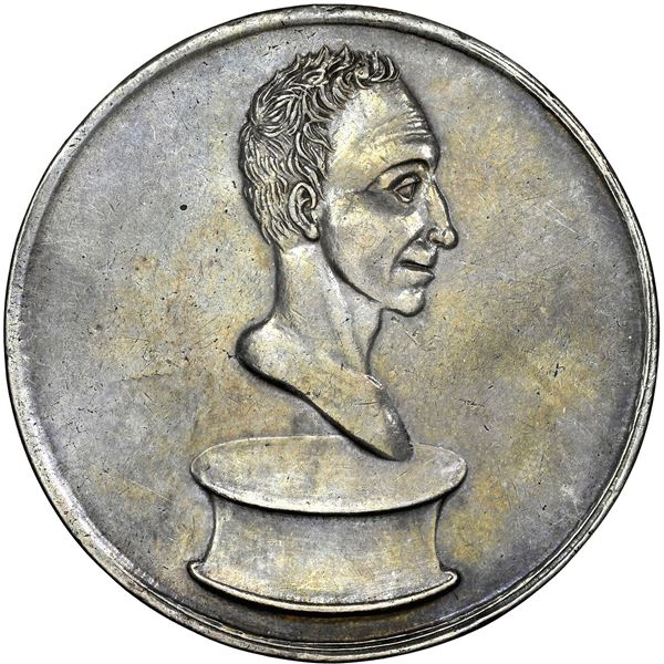 Colombia (Venezuela), large silver medal, dated 1828 (struck 1829), Bolivar saved from assassination