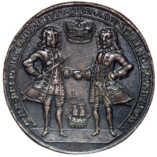 Great Britain, copper alloy Admiral Vernon medal, (ca. 1739), Vernon and Brown / Satan and Walpole,